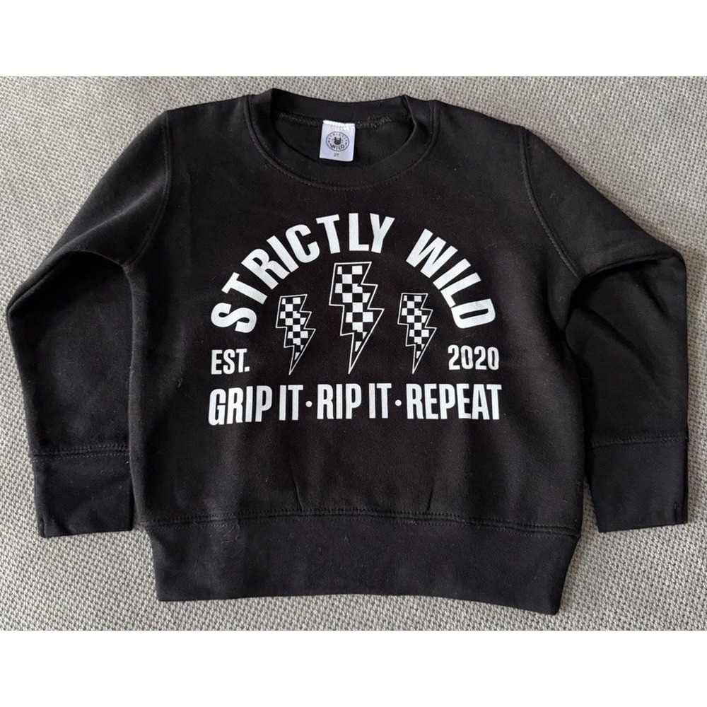 Strictly Wild 2T Toddler Crewneck Sweatshirt NWT Black Graphic Boys Streetwear